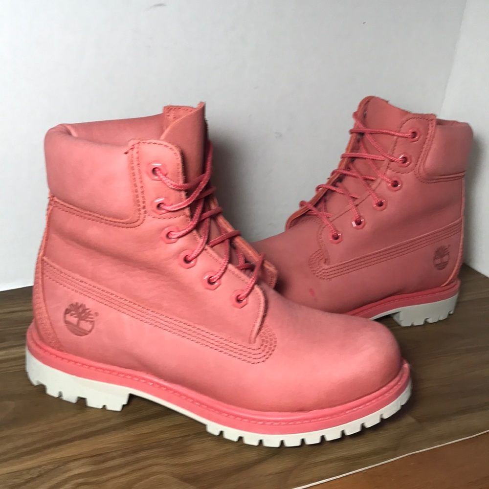 Girls TIMBERLAND PINK Leather Boots Size 6 FRESH🔥